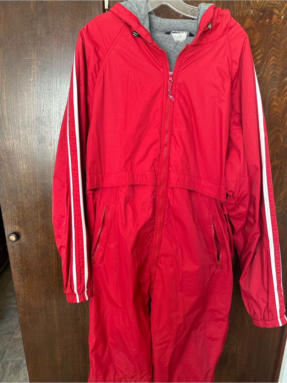 Sporti Red Hooded Divers Coat Swimmers Jacket Parka Fleece Lined White Stripes